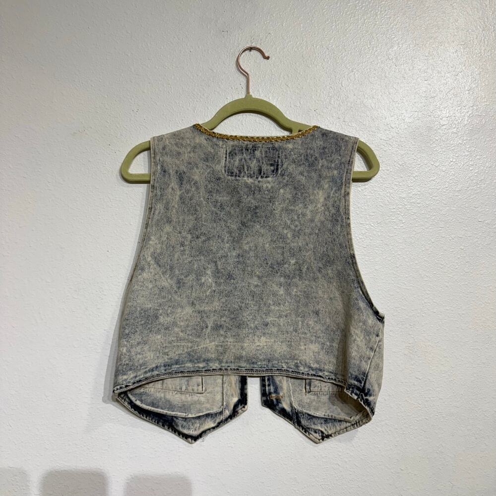 Centz Blue Acid Wash Embellished Vintage Denim Vest Sz M - Picture 8 of 11